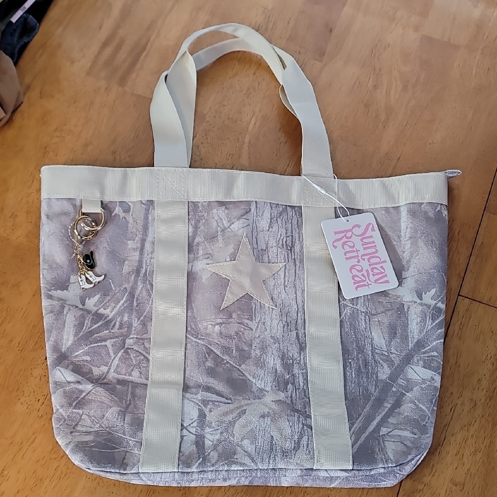 Cream and Gray Tote Bag